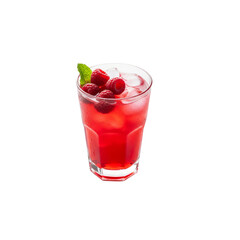 Isolated cold red berry juice drink with ice cubes in a glass