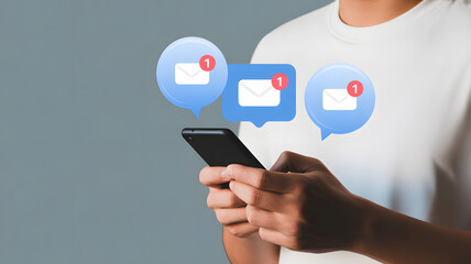 Person checking new email notifications on smartphone, urgent messages arriving