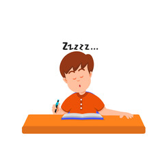 A boy falls a sleep while writing in his notebook