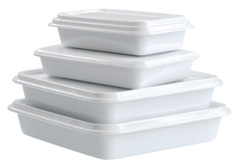 white polystyrene lunch boxes, stack of white polystyrene forms, transparent background, png format, front viewv.png