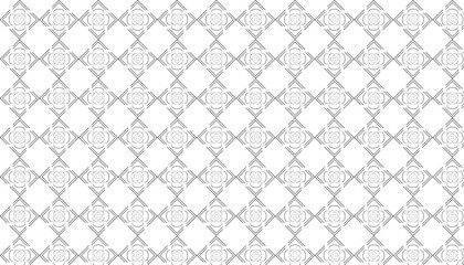 Seamless black and white geometric floral pattern with diamond shapes and lines background