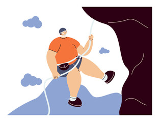 Doing rock climbing challenge. Extreme Sports illustration. Flat vector illustration concept.