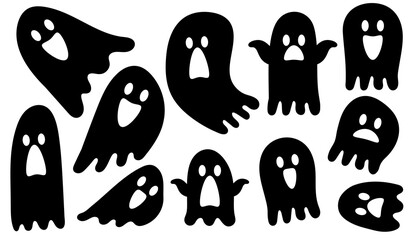 Cute Halloween Ghost Clip Art Girl Spooky Background in Vector Illustration