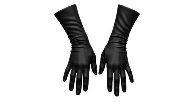 Pair of elegant black leather gloves isolated on transparent background, fashion accessory for women, protection, style
