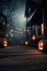 Fototapeta premium Spooky Halloween environment with empty foreground, downward camera angle wide lens closeup, sharp focus ready for product placement, realistic background.
