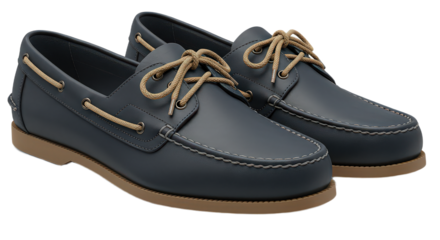 Navy blue leather boat shoes isolated on transparent background, a classic and stylish footwear choice for men and women