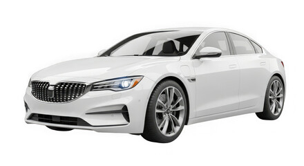 Sleek white luxury sedan in profile view highlighting modern automotive design and elegant exterior transparent background