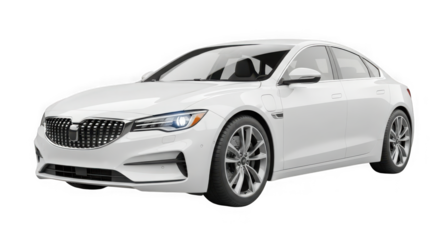 Sleek white luxury sedan in profile view highlighting modern automotive design and elegant exterior transparent background