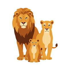 Flat design vector illustration of a lion on white background. Cartoon style wild animal artwork perfect for wildlife, zoo, safari, mascot, and educational design.