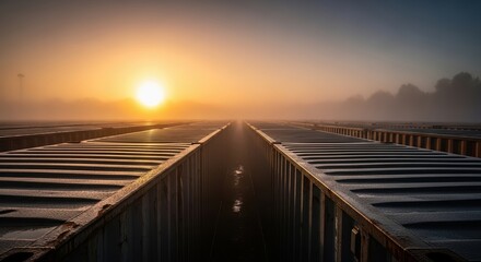 Fototapeta premium Misty Sunrise Over Endless Shipping Containers