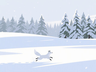 Fototapeta premium vector illustration of a winter landscape jump fox