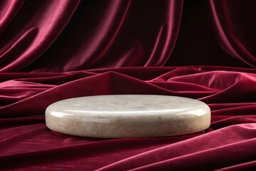 Round Marble Pedestal on a Rich Burgundy Velvet Drape photo image