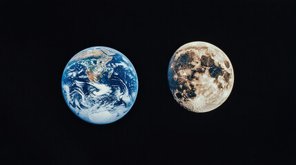 High-definition view of Earth and Moon from International Space Station, vivid colors, Earth’s atmosphere shimmering in space