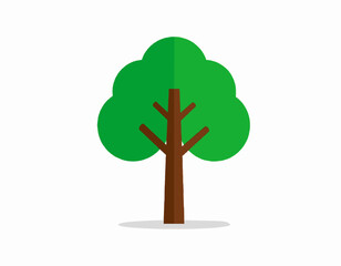 Green tree simple style with brown trunk and leafy top nature element isolated high quality professional
