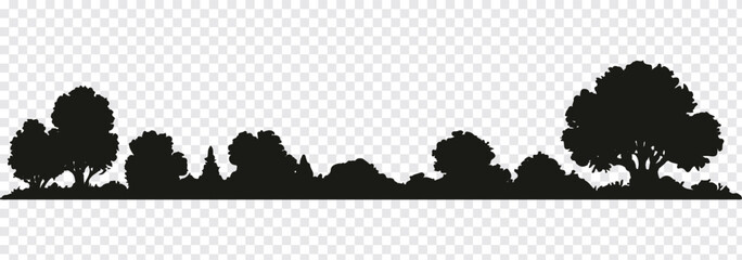 Forest, park, alley. Landscape of isolated trees. Silhouette vector. Tree icon set. Perfect for nature, environment, outdoor landscape, eco design, conservation,and minimalist logo or symbol use.EPS10