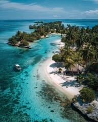 Obraz premium Desert Scenic Beauty – Stunning Aerial View of Tropical Island and Turquoise Waters. awe-inspiring stock image ideal for travel and nature themes
