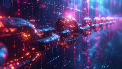 Abstract chain, digital matrix, glowing links