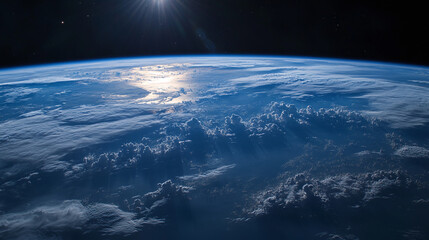 View from the Moon’s Surface Looking Back at Earth with Blue Oceans and White Clouds Against the Dark Vastness of Space
