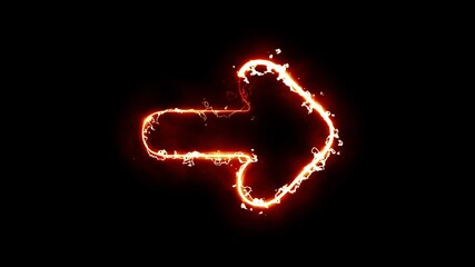 Arrow shape with fire energy sparks path effect on plain black background - Powered by Adobe