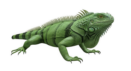Obraz premium Vibrant green iguana portrait with detailed scales majestic reptile pose captured in studio lighting transparent background