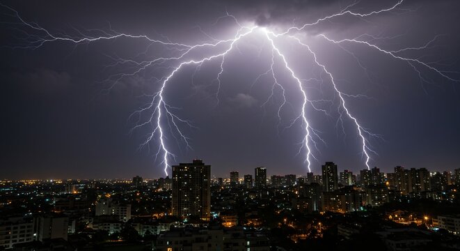 Electric Storm Illuminates Urban Nightscape