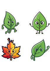 Cute Leaf Mascot Logo Set