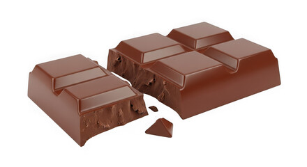 Delicious milk chocolate bar broken into pieces close up studio shot for sweet treats and confectionery marketing content transparent background