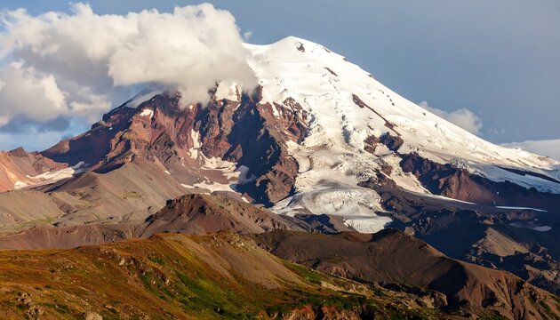 Mountain peak with snow and clouds