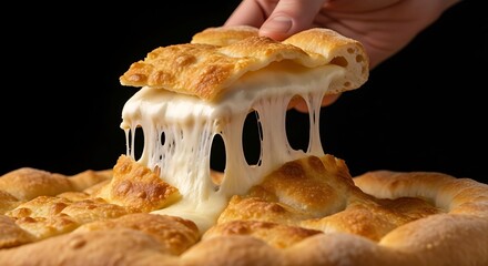 Hand Pulling Italian Focaccia di Recco with Stretchy Cheese