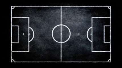 Chalk-drawn soccer field on a chalkboard with bright field lines and black background