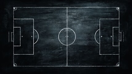 Aerial view of a soccer field diagram drawn with chalk on dark background