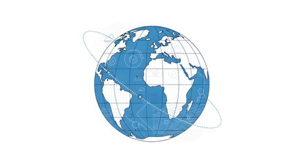 Blue Globe Icon with Geometric Patterns on White Background Illustration