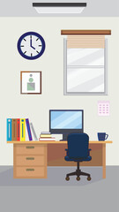 Home office space, modern small business workspace, vertical square vector illustration.
