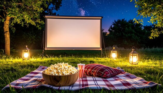 Backyard movie night under the stars