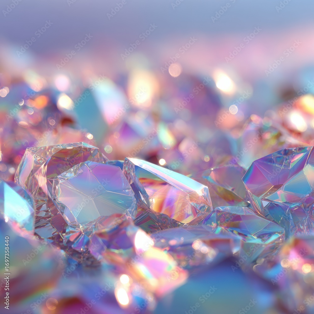Poster beautiful sparkling crystals with vibrant colors reflecting light in a dazzling array of shapes and 