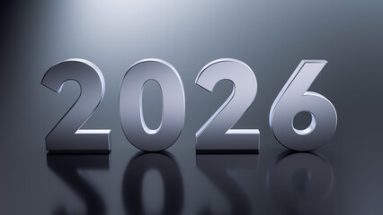 Digital Art Depicting Shiny 2026 Year in 3D for New Year Resolutions and Corporate Visuals