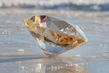 glistening stone rests on smooth icy surface light in extraordinary display