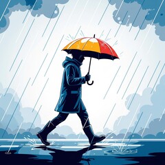 Pria dengan Payung Hujan