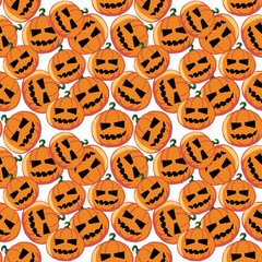 Seamless Pattern of Smiling Jack o Lanterns for Halloween Themed Designs