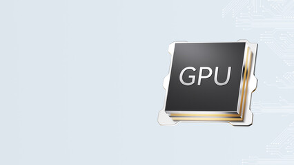 3D rendering of GPU chip with transparent background for technology and hardware design concepts