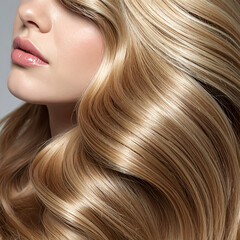 Fototapeta premium Golden Blonde Hair Waves with Glossy Shine for Salon Ads and Beauty Campaigns 
