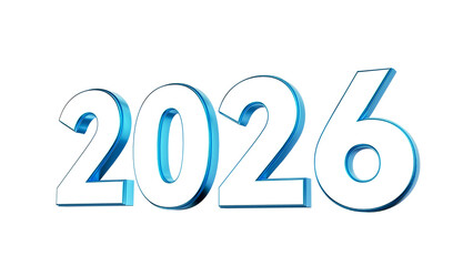 3D Rendering of Glossy 2026 Numerals on Transparent Background for New Year Campaigns, Calendar Designs, and Futuristic Branding Projects