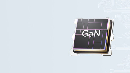 3D Rendering of GaN (Gallium Nitride) Semiconductor Chip with Transparent Background for Tech and Electronics Design