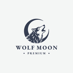 Obraz premium Wolf moon logo vector hipster vintage icon illustration