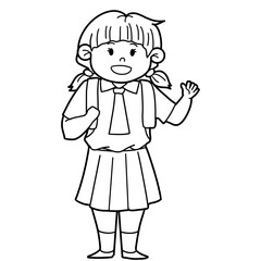Coloring School Girl Waving Illustration