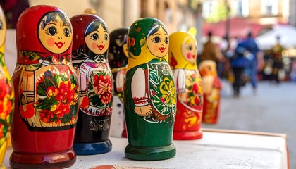 Fototapeta premium Wooden nesting dolls on display