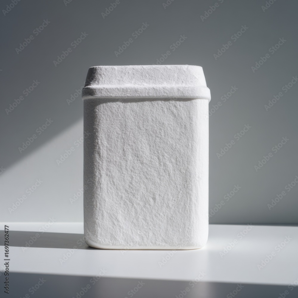 Poster minimalist white container on a light surface with gentle shadows and clean lines for modern design 