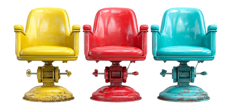 Vintage Barber Chairs in Bright Colors for Retro Decor and Design