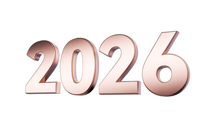 3D Rendering of Rose Gold 2026 Numerals with Transparent Background for New Year and Event Branding