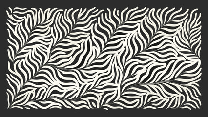 Abstract black and white organic wavy stripes pattern resembling leaves or zebra print © Lalin